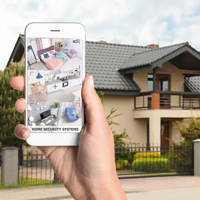 Nashville vivint phone display of cctv live feed in front of a house
